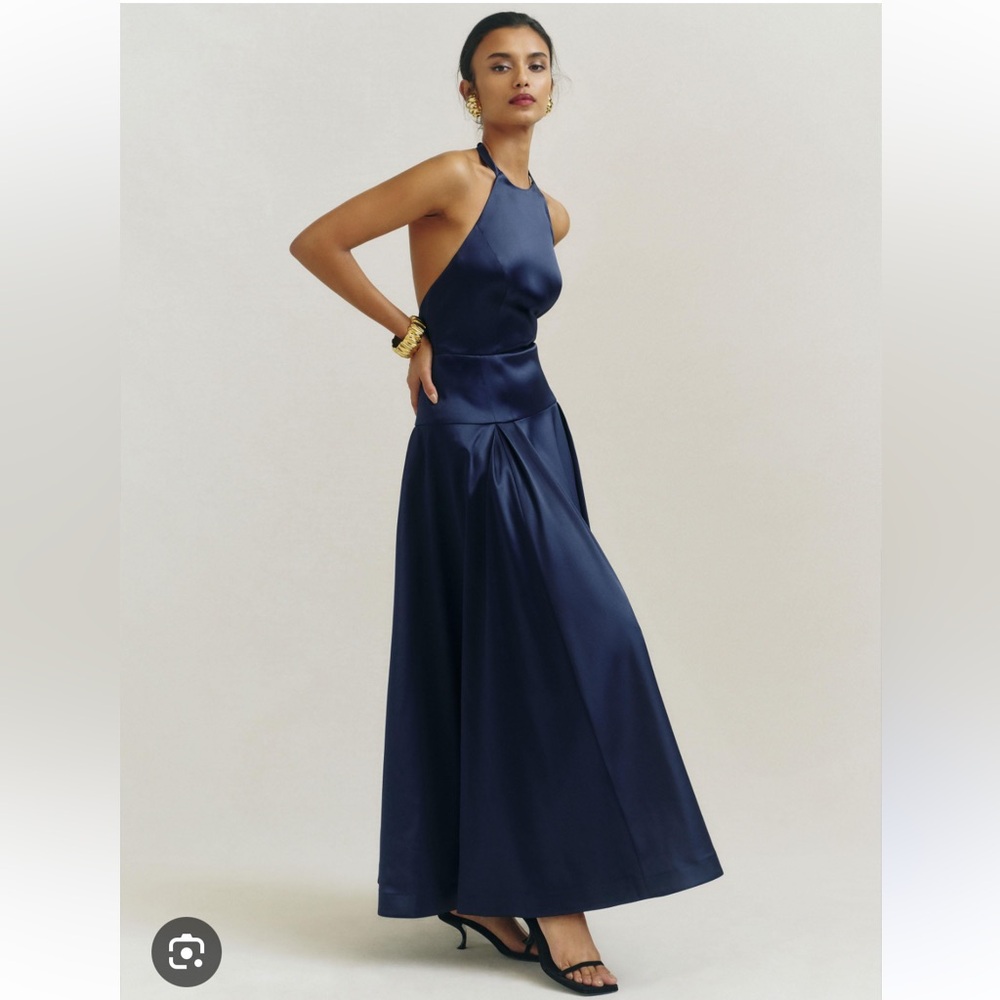 Reformation Lilyann Satin Dress, Navy, Size 4